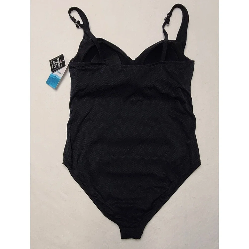 Swim Solutions Women's Black Twist Bra Shirred Mio One Piece Swimsuit 18 NEW - Picture 6 of 7